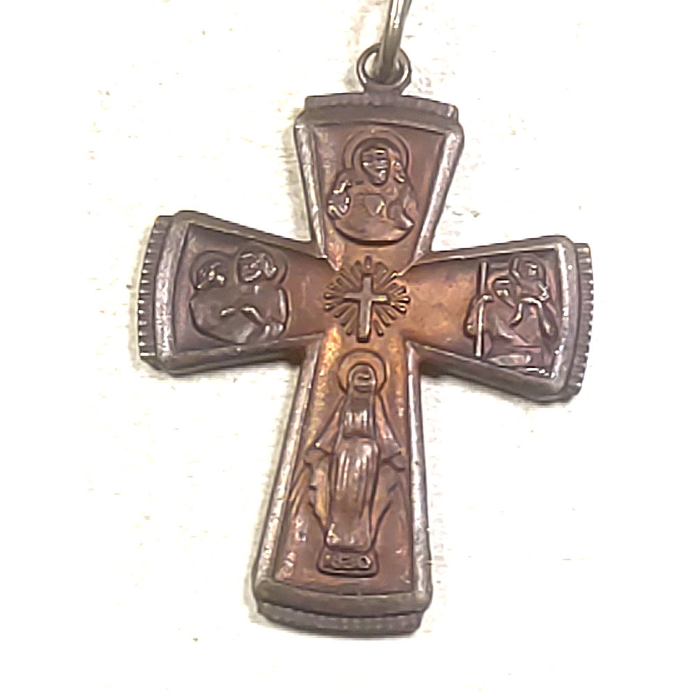 1830 Anique Copper/ Brass cross Catholic Saints Pendant - Picture 2 of 11